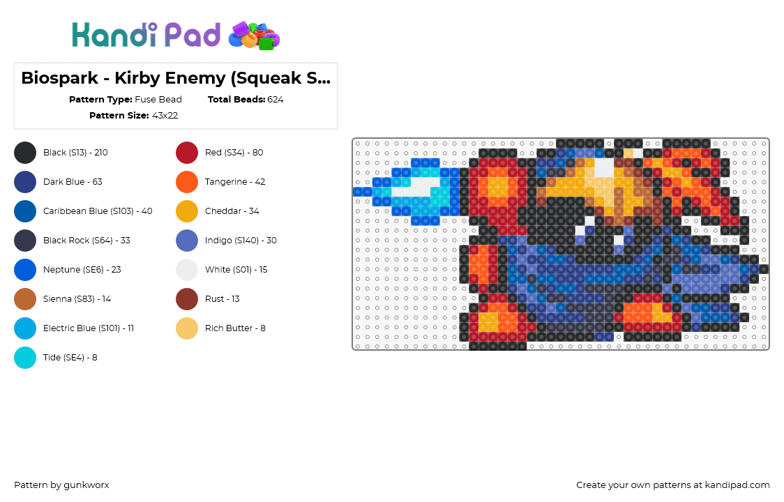 Biospark - Kirby Enemy (Squeak Squad) - Fuse Bead Pattern by gunkworx on Kandi Pad - biospark,kirby,nintendo,character,video game,blue,orange