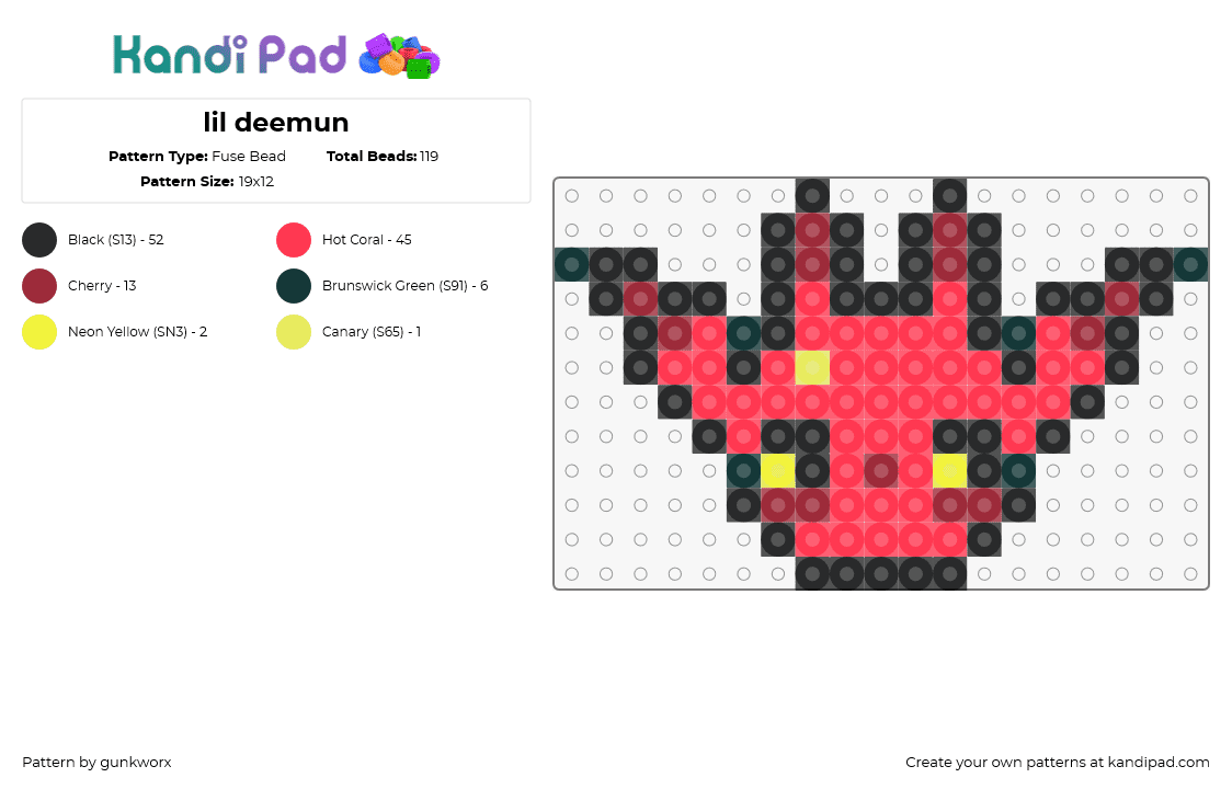 lil deemun - Fuse Bead Pattern by gunkworx on Kandi Pad - demon,creature,head,character,cute,red