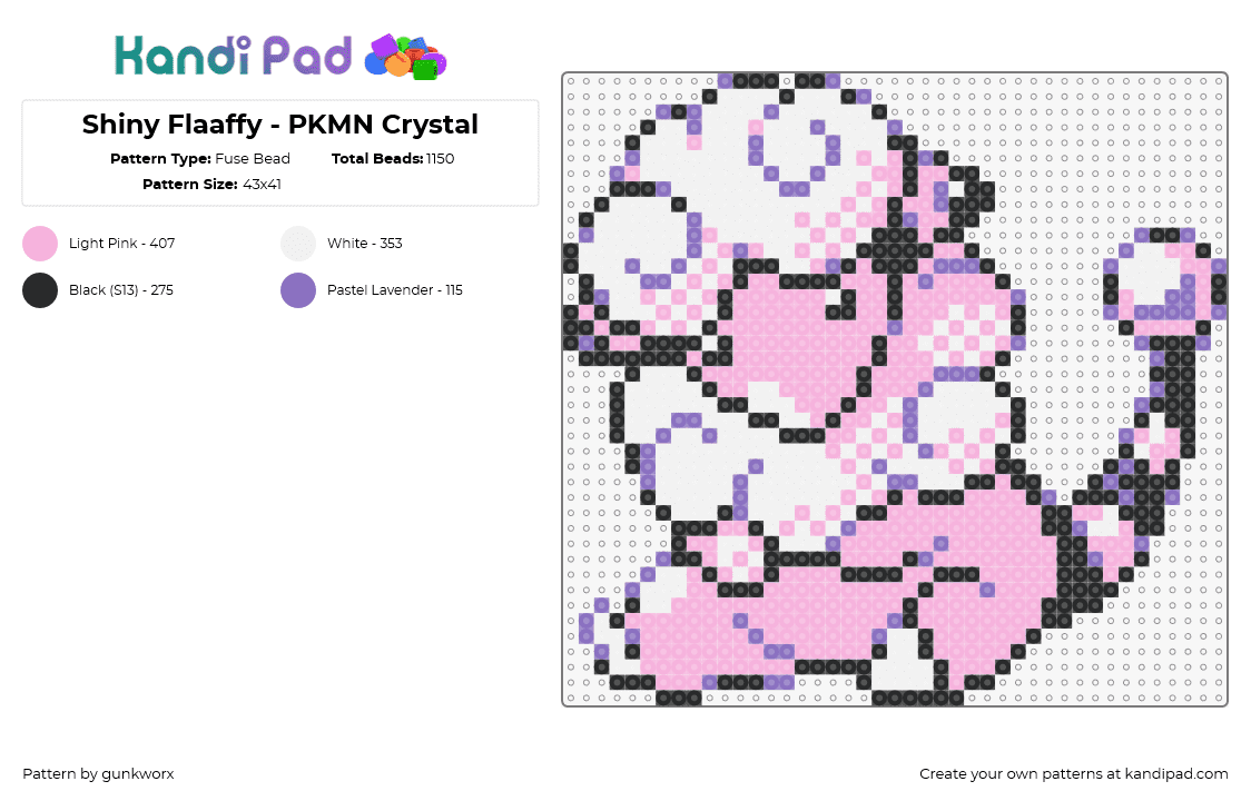 Shiny Flaaffy - PKMN Crystal - Fuse Bead Pattern by gunkworx on Kandi Pad - flaaffy,pokemon,character,gaming,sheep,pink,white