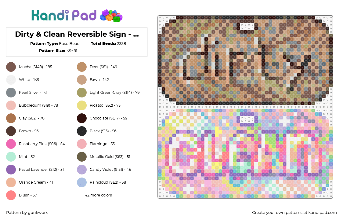 Dirty & Clean Reversible Sign - OC (check comment!) - Fuse Bead Pattern by gunkworx on Kandi Pad - clean,dirty,sign,text,colorful,kitchen,pastel,brown,tan,pink,yellow