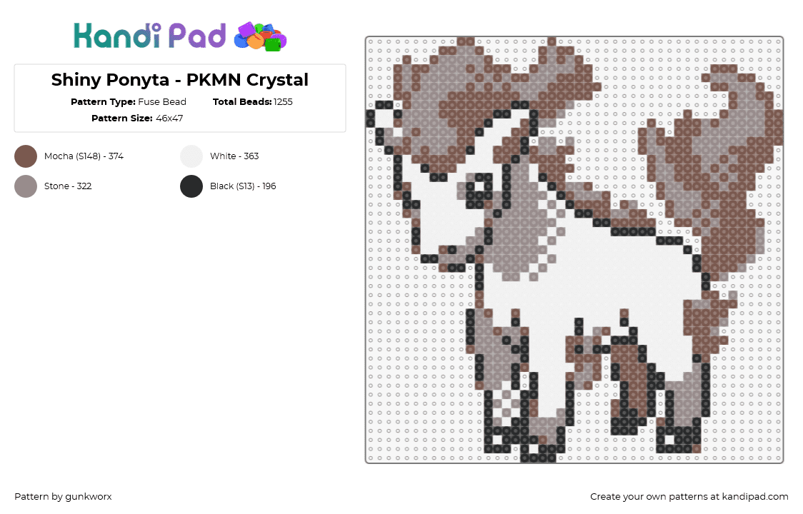 Shiny Ponyta - PKMN Crystal - Fuse Bead Pattern by gunkworx on Kandi Pad - ponyta,pokemon,character,gaming,horse,white,beige