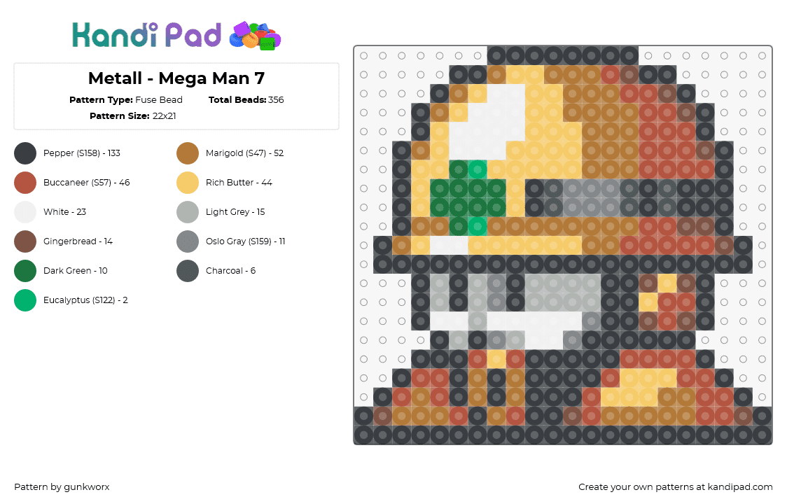 Metall - Mega Man 7 - Fuse Bead Pattern by gunkworx on Kandi Pad - metall,mega man,character,capcom,sega,video game,helmet,tan,brown,gray