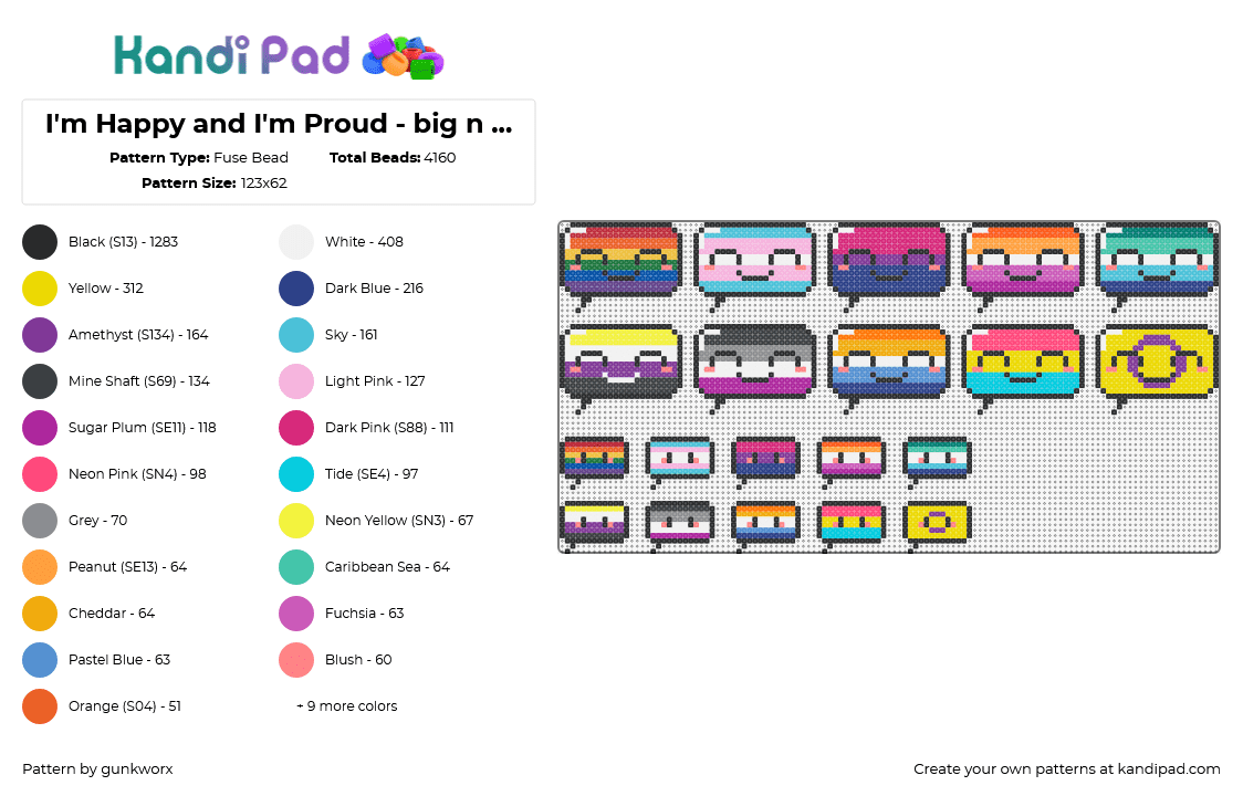 I\'m Happy and I\'m Proud - big n small speech bubbles - Fuse Bead Pattern by gunkworx on Kandi Pad - pride,speech bubbles,cute,face,colorful,yellow,teal,purple