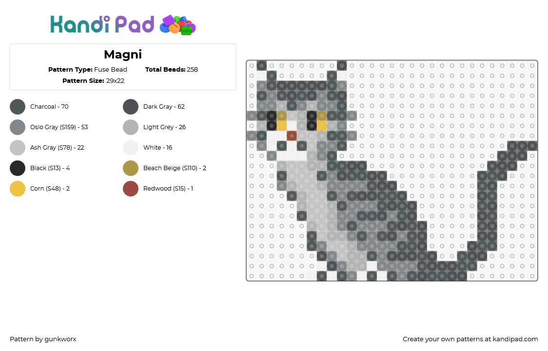 Magni - Fuse Bead Pattern by gunkworx on Kandi Pad - cat,animal,pet,cute,gray