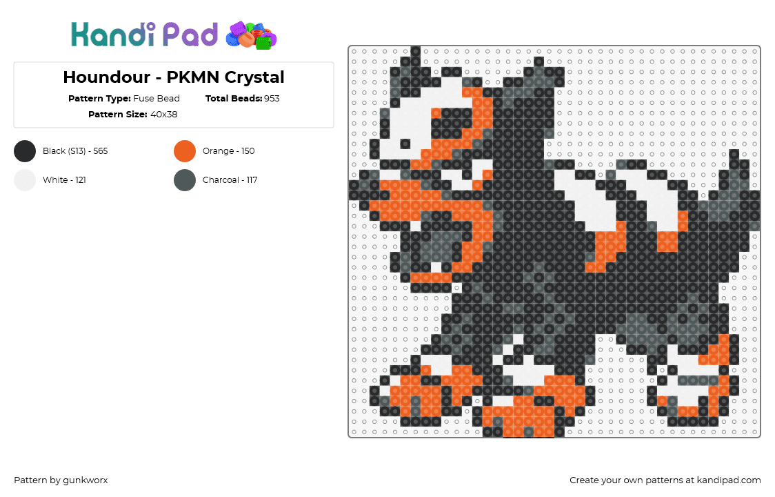 Houndour - PKMN Crystal - Fuse Bead Pattern by gunkworx on Kandi Pad - houndour,pokemon,character,gaming,dog,orange,black