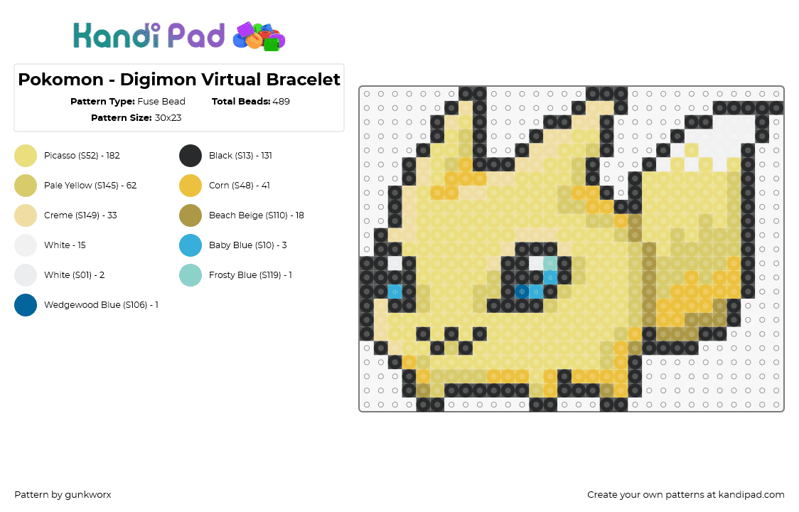 Pokomon - Digimon Virtual Bracelet - Fuse Bead Pattern by gunkworx on Kandi Pad - pokomon,pokemon,character,gaming,cute,yellow