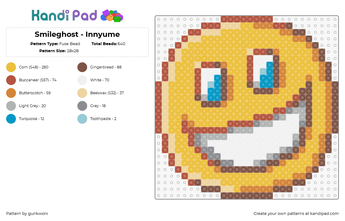 Smileghost - Innyume - Fuse Bead Pattern by gunkworx on Kandi Pad - smileghost,innyume,emoji,face,video game,horror,yellow,white