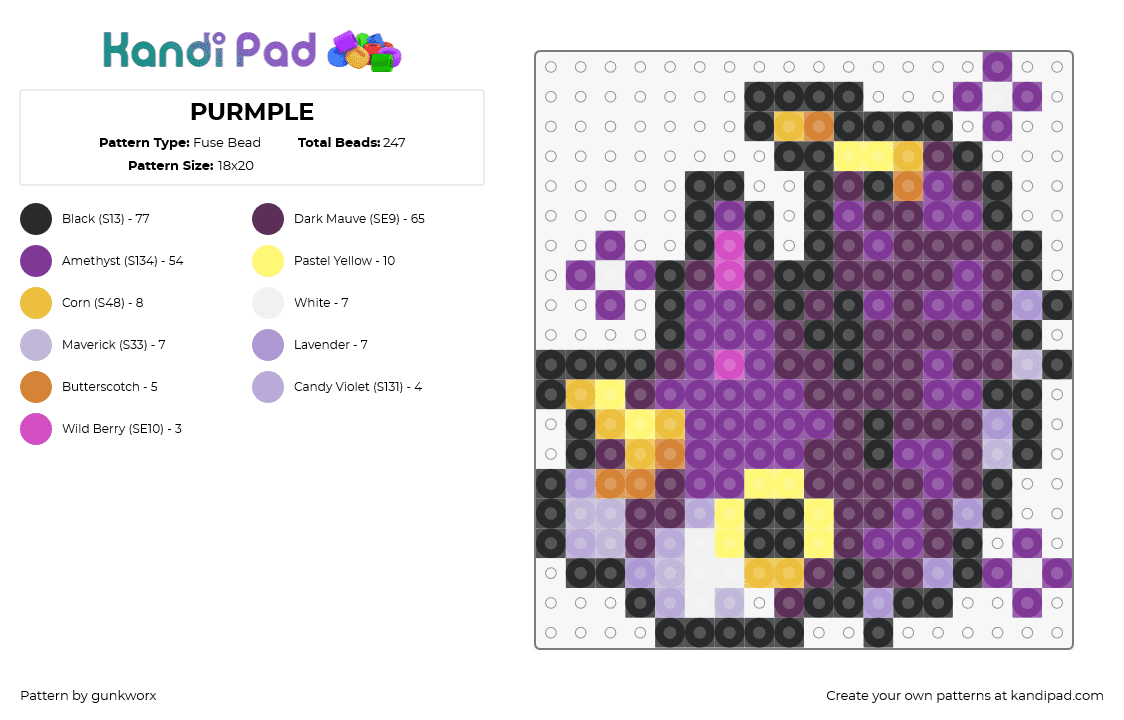 PURMPLE - Fuse Bead Pattern by gunkworx on Kandi Pad - purple,pokemon,character,gaming,purple