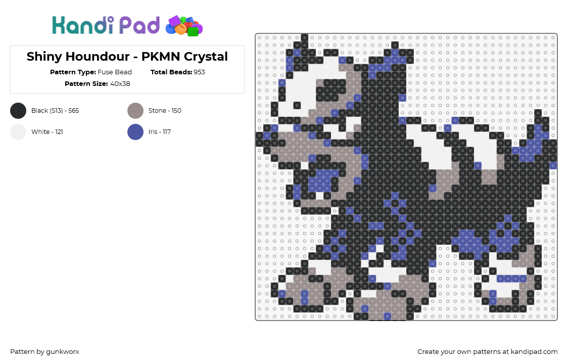 Shiny Houndour - PKMN Crystal - Fuse Bead Pattern by gunkworx on Kandi Pad - houndour,pokemon,character,gaming,dog,blue,gray,black