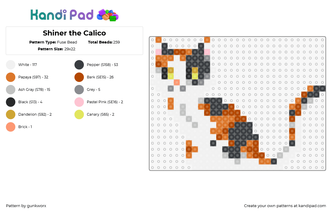 Shiner the Calico - Fuse Bead Pattern by gunkworx on Kandi Pad - 