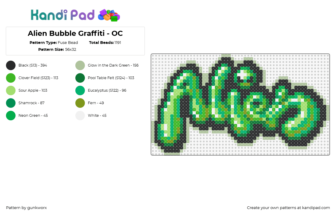 Alien Bubble Graffiti - OC - Fuse Bead Pattern by gunkworx on Kandi Pad - alien,graffiti,text,sign,green