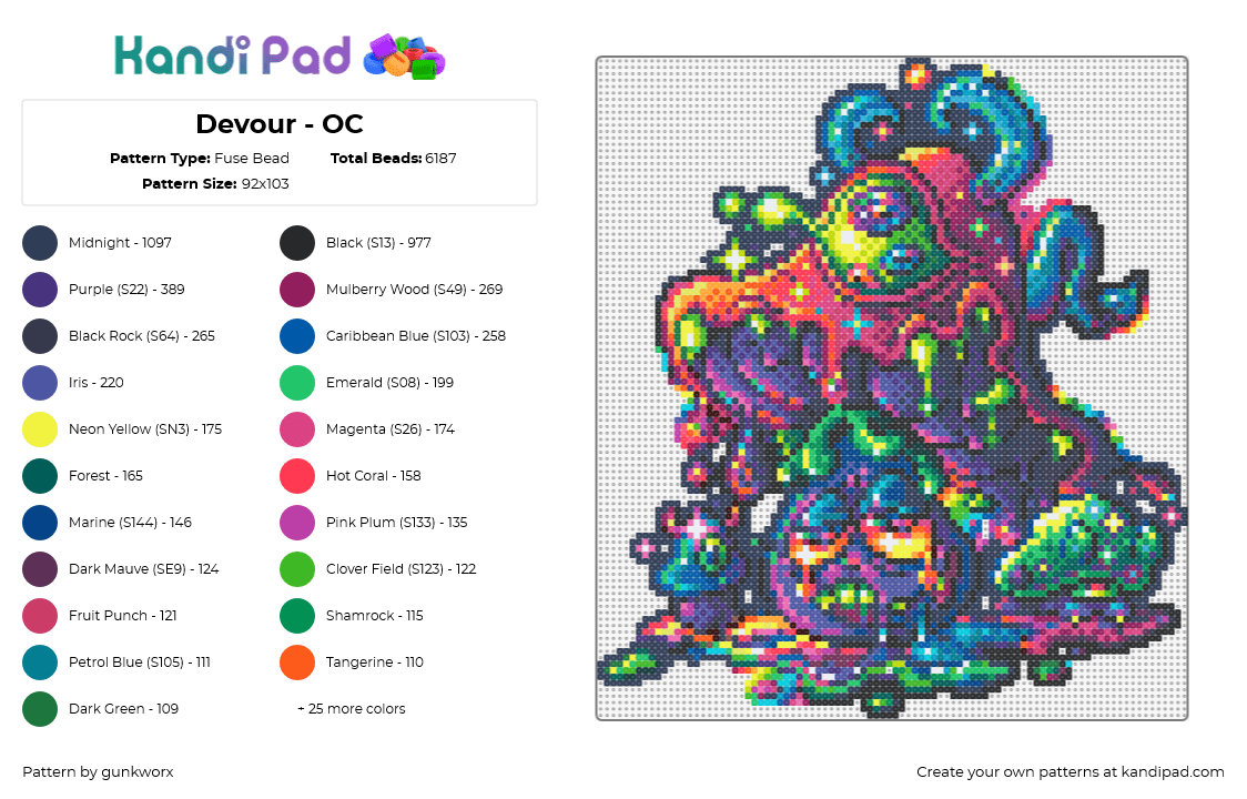 Devour - OC - Fuse Bead Pattern by gunkworx on Kandi Pad - trippy,mushroom,melting,colorful,psychedelic,drippy,purple,pink,green,red,teal