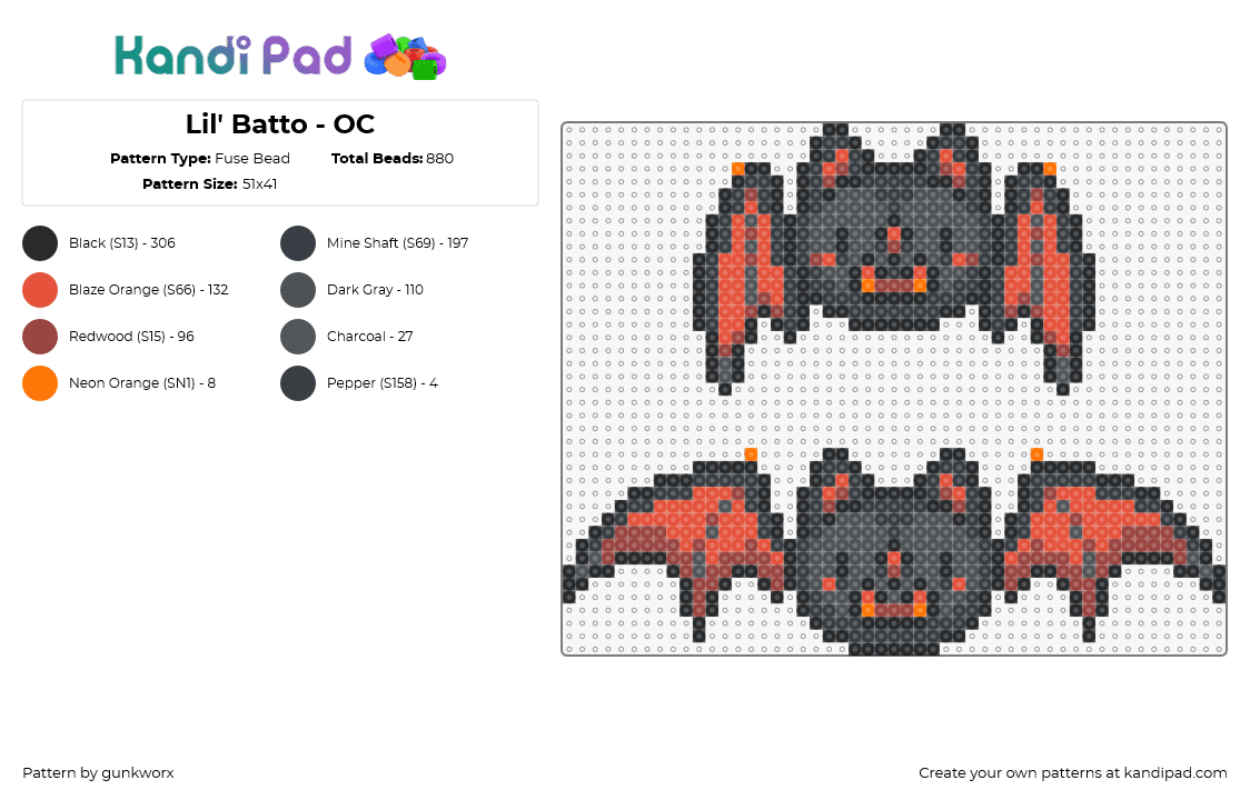 Lil\' Batto - OC - Fuse Bead Pattern by gunkworx on Kandi Pad - 