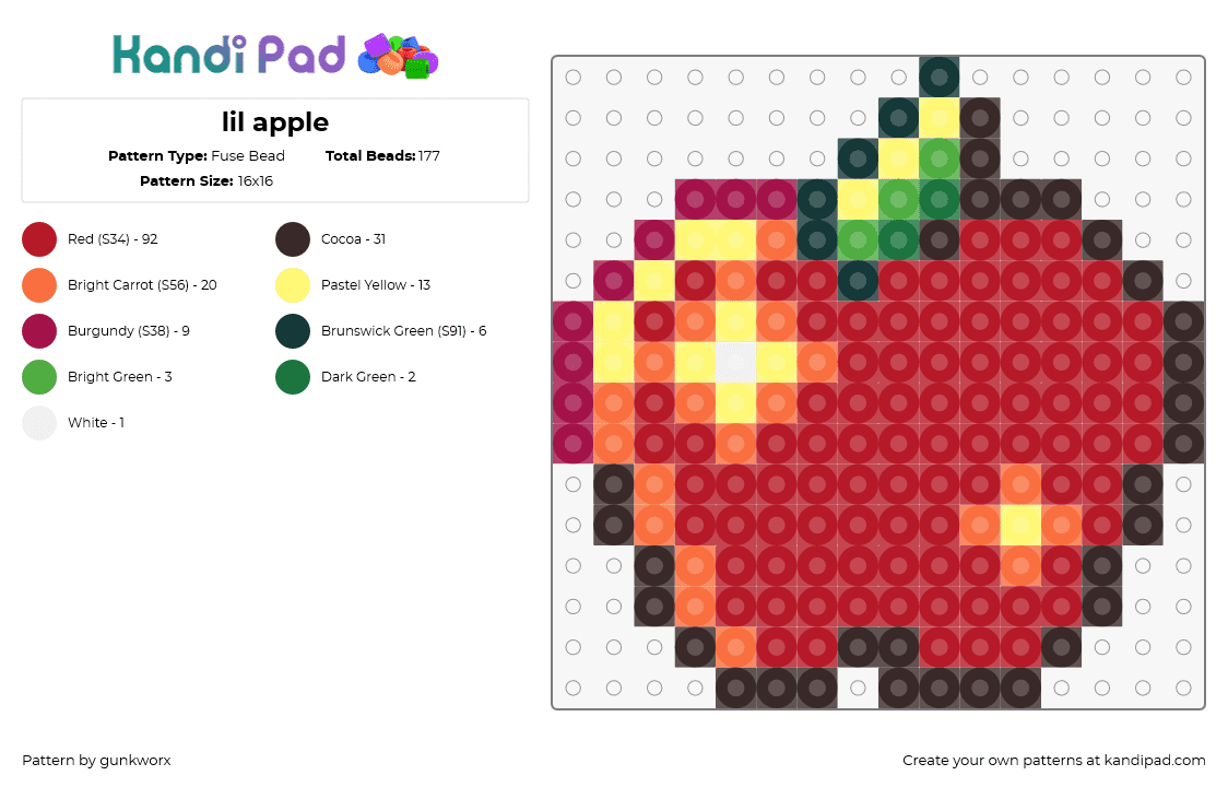 lil apple - Fuse Bead Pattern by gunkworx on Kandi Pad - apply,fruit,food,red