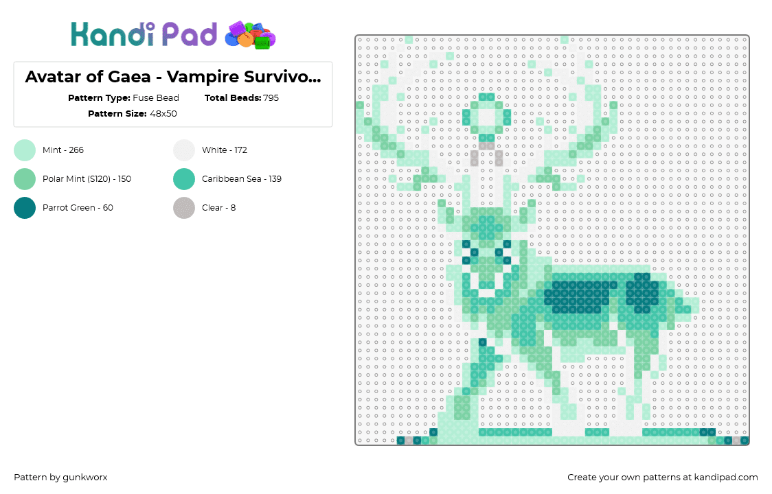 Avatar of Gaea - Vampire Survivors sprite - Fuse Bead Pattern by gunkworx on Kandi Pad - avatar of gaea,vampire survivors,deer,glow,icy,gaming,green,teal,white