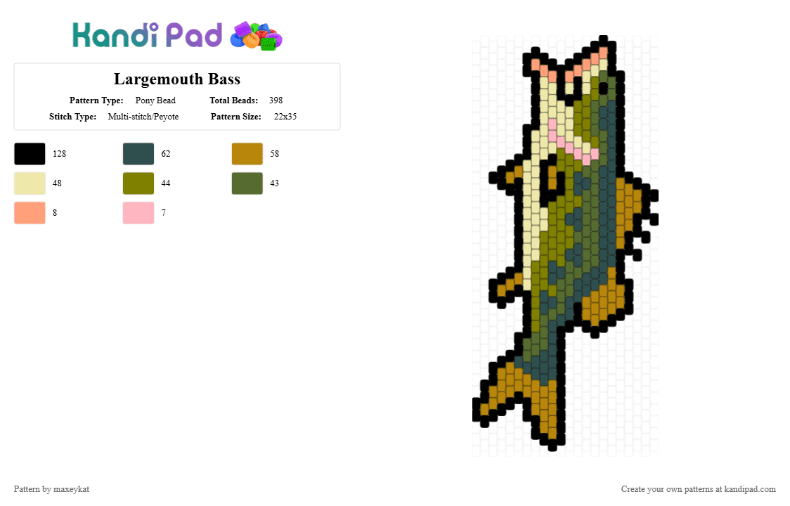 Largemouth Bass - Pony Bead Pattern by maxeykat on Kandi Pad - gold,gray,fish,bass,bassfish,largemouth bass,largemouth