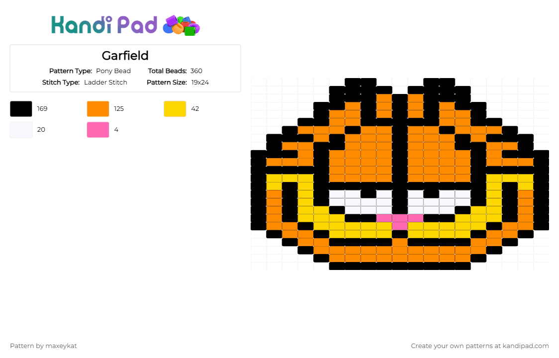 Garfield - Pony Bead Pattern by maxeykat on Kandi Pad - orange,garfield,garf,cat,orange cat,red tabby,tabby cat