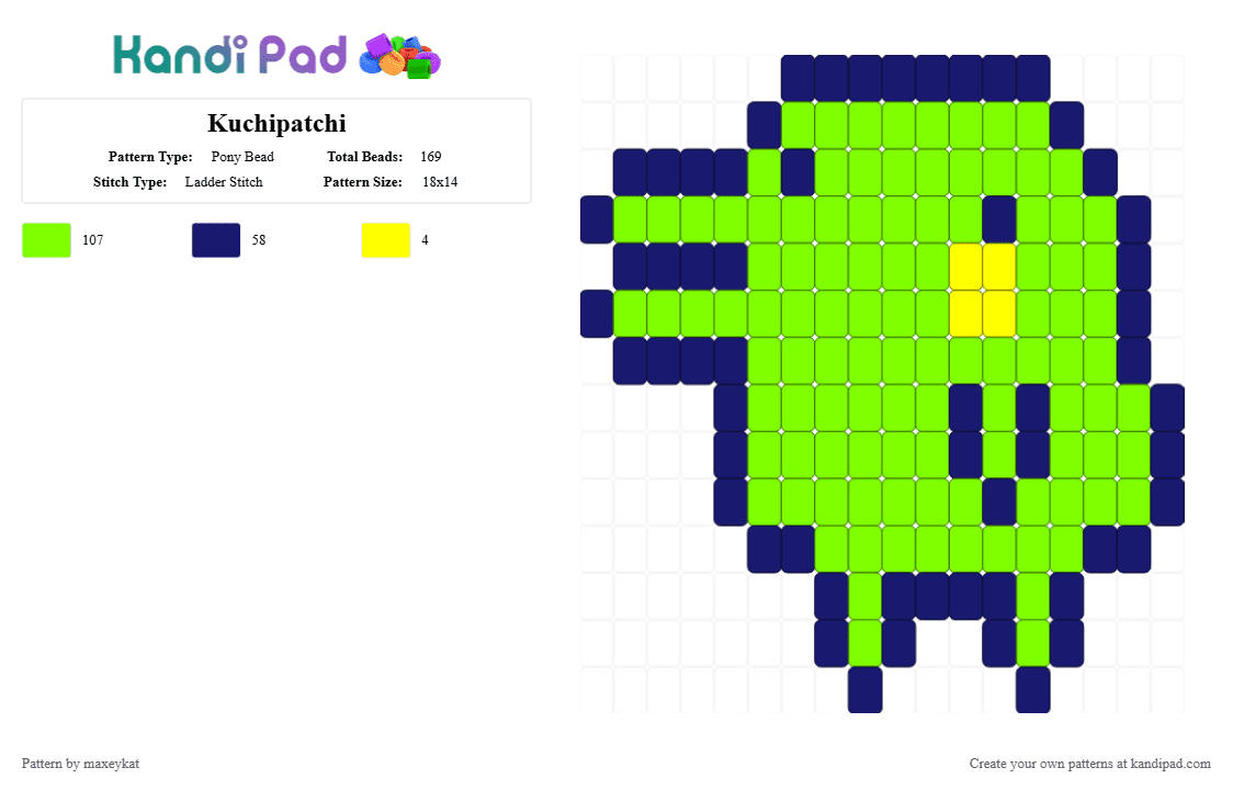 Kuchipatchi - Pony Bead Pattern by maxeykat on Kandi Pad - purple,green,kuchipatchi,tamagotchi,tamagotchi kuchipatchi,kuchipatchi tamagotchi