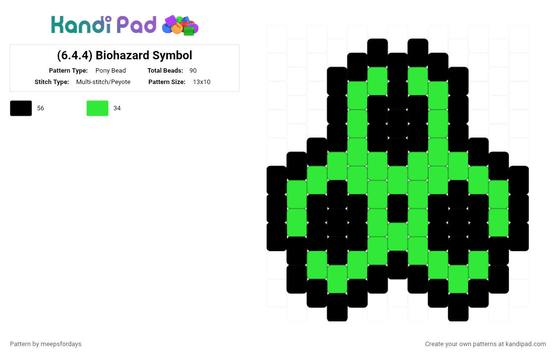(6.3.4) Biohazard Symbol - Pony Bead Pattern by meepsfordays on Kandi Pad - black,green