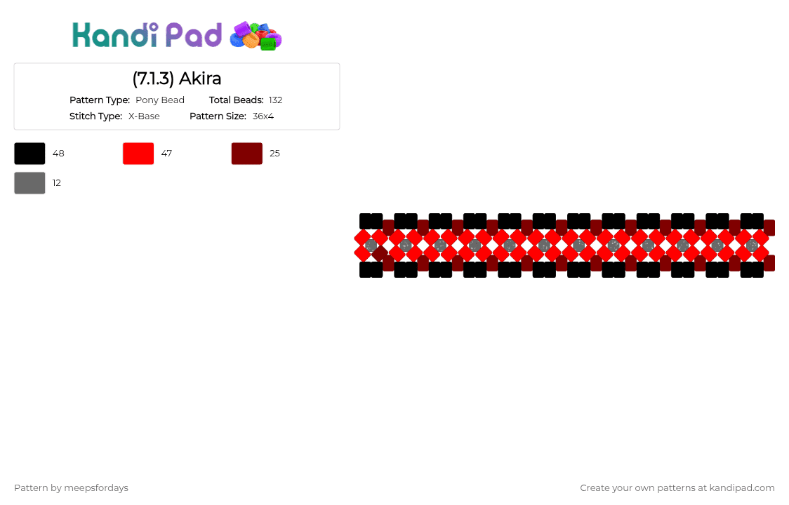 (7.1.3) Akira - Pony Bead Pattern by meepsfordays on Kandi Pad - red