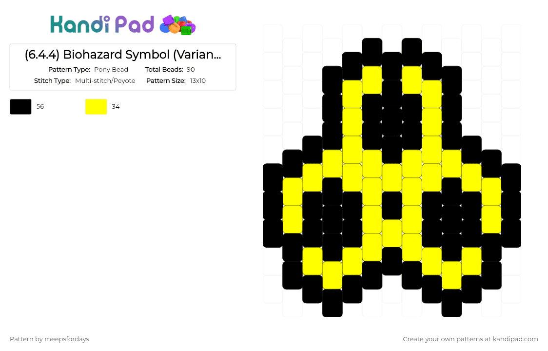 (6.3.4) Biohazard Symbol (Variant 1) - Pony Bead Pattern by meepsfordays on Kandi Pad - black,yellow
