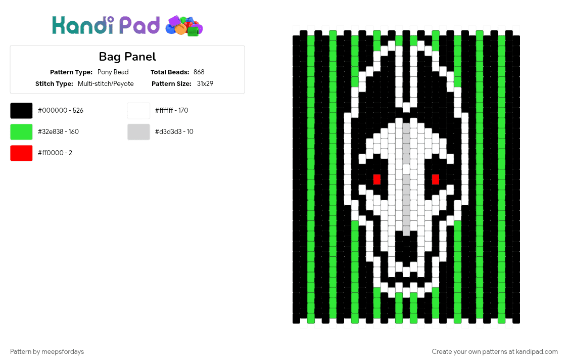 Bag Panel - Pony Bead Pattern by meepsfordays on Kandi Pad - black, green