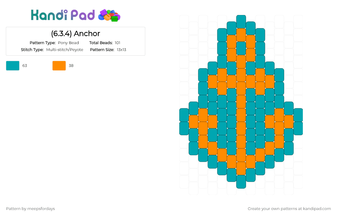 (6.3.4) Anchor - Pony Bead Pattern by meepsfordays on Kandi Pad - teal,orange