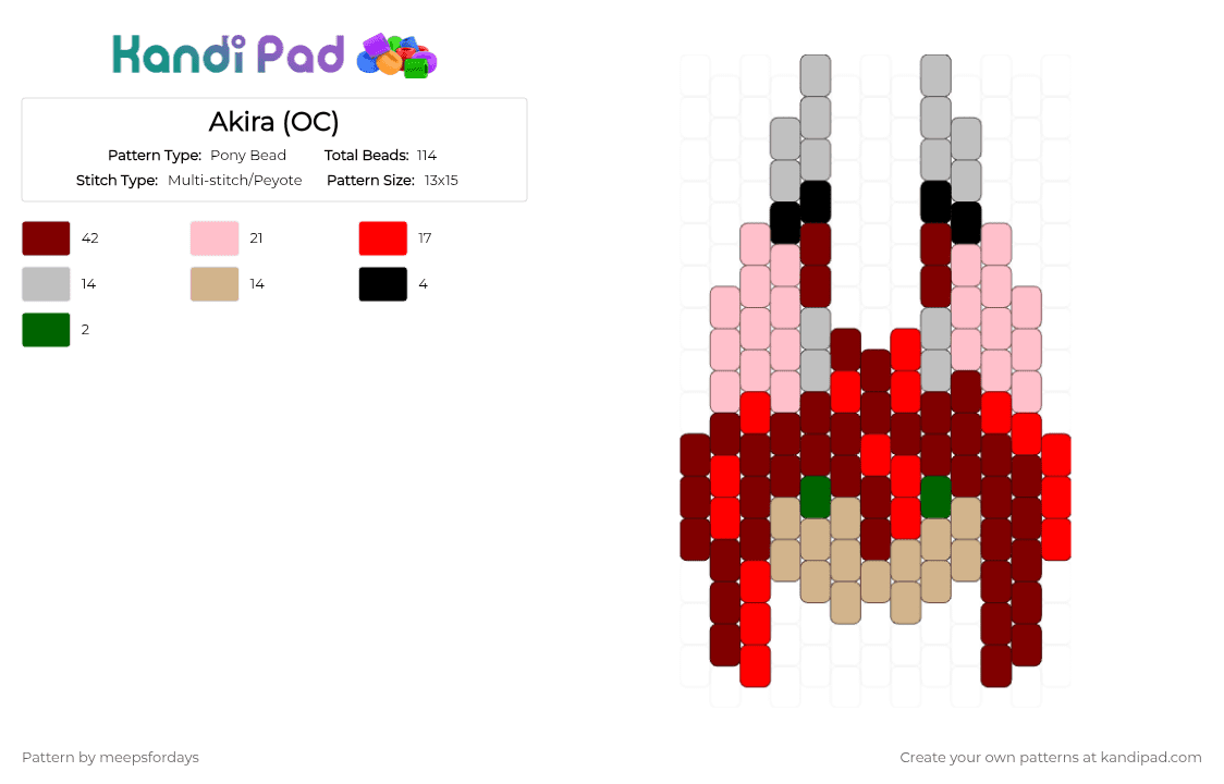 (6.1.3) Akira - Pony Bead Pattern by meepsfordays on Kandi Pad - brown,beige,pink