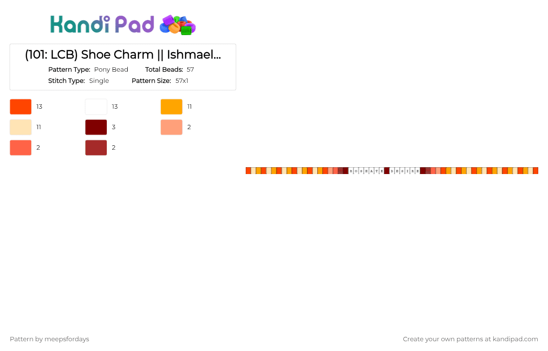 (8.1.1) Ishmael: Roseate Desire - Pony Bead Pattern by meepsfordays on Kandi Pad - red,orange,beige