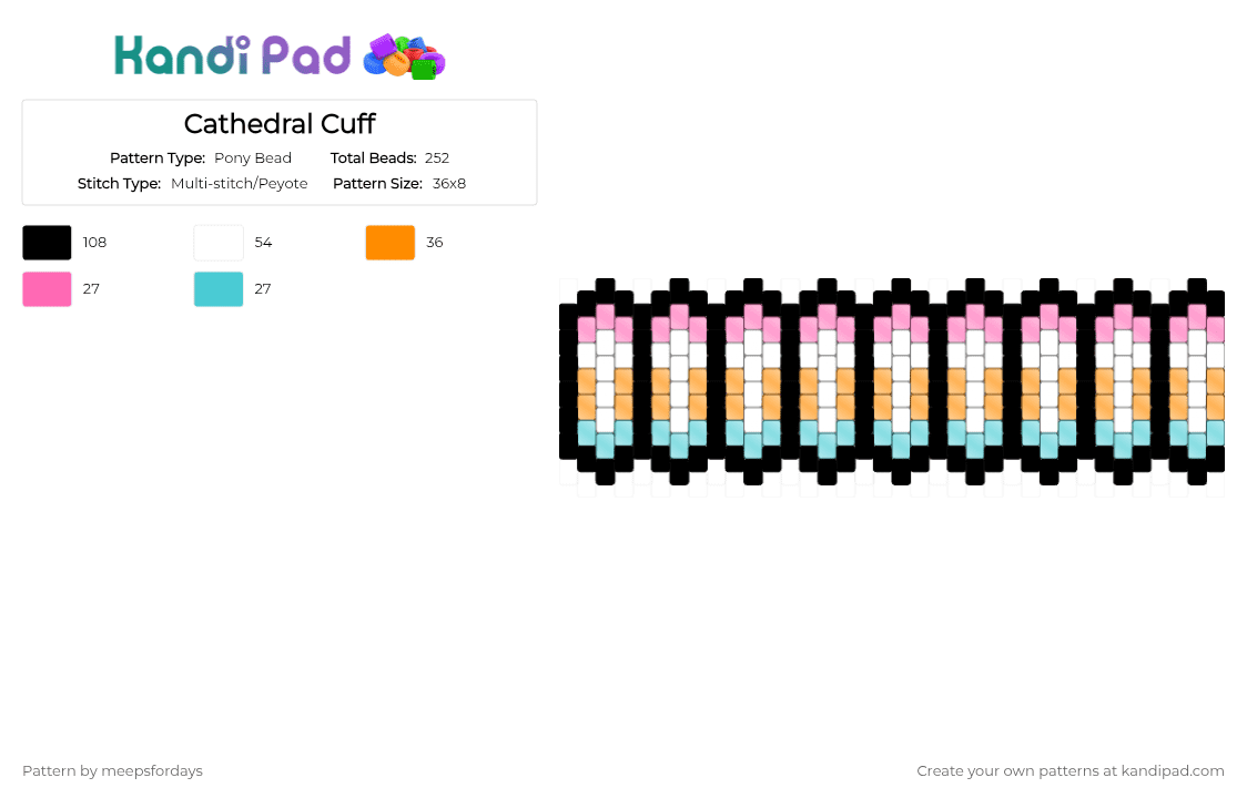 (1.3.4) Cathedral - Pony Bead Pattern by meepsfordays on Kandi Pad - orange