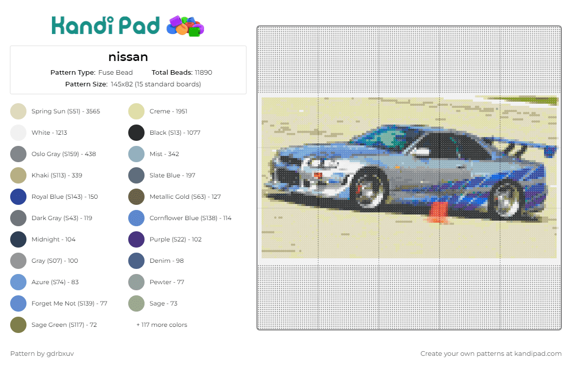 nissan - Fuse Bead Pattern by gdrbxuv on Kandi Pad - nissan,car,vehicle,racing,gray