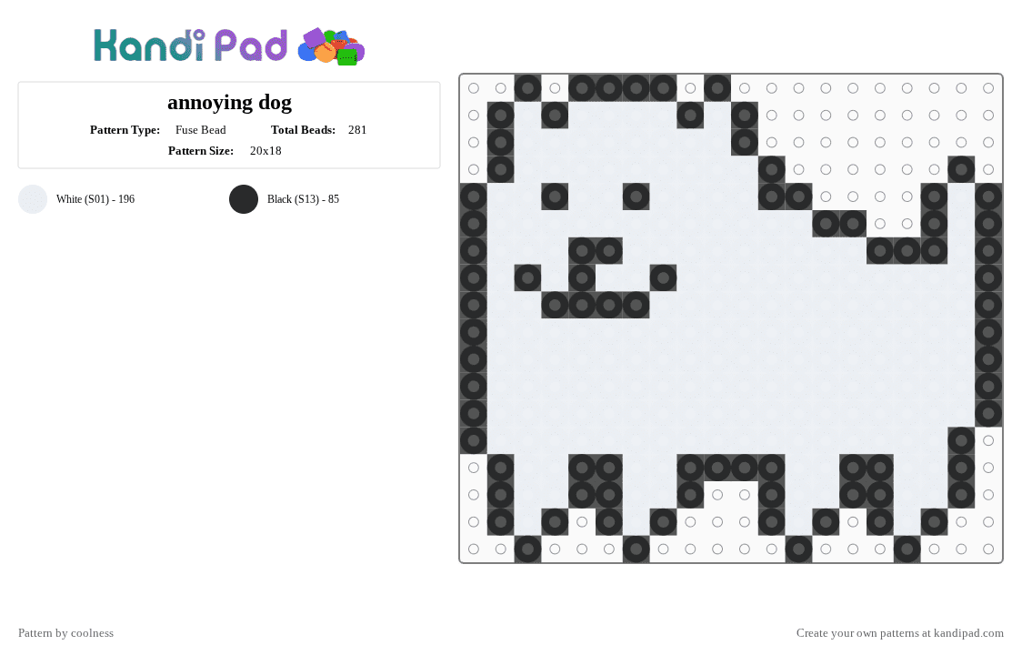 annoying dog - Fuse Bead Pattern by coolness on Kandi Pad - black,white,undertale,deltarune,utdr,annoying dog,toby fox,dog