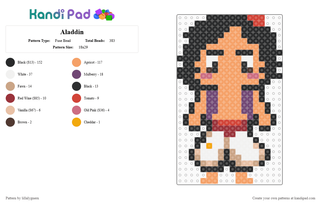 Aladdin - Fuse Bead Pattern by lillalygnern on Kandi Pad - orange
