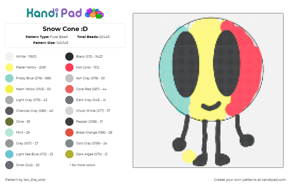 Snow Cone :D - Fuse Bead Pattern by lexi_the_octo on Kandi Pad - smiley,character,cute,green,yellow,red