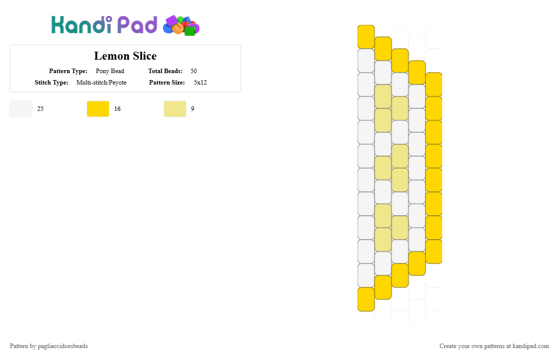 Lemon Slice - Pony Bead Pattern by pagliaccidoesbeads on Kandi Pad - white,yellow