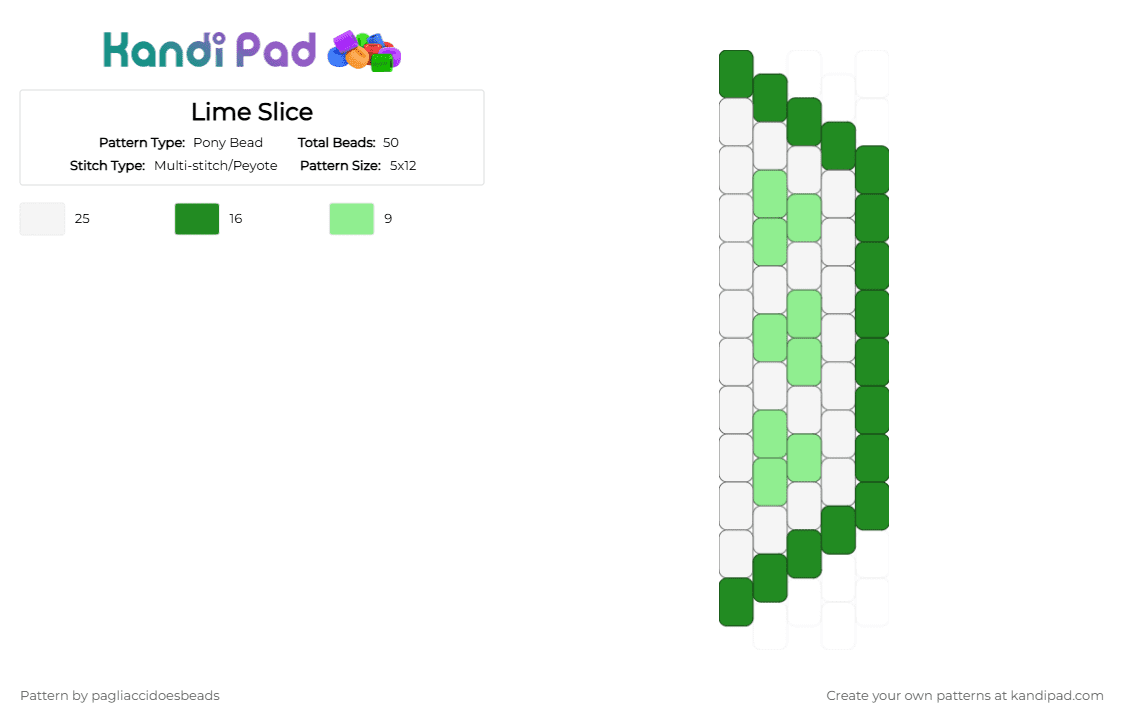 Lime Slice - Pony Bead Pattern by pagliaccidoesbeads on Kandi Pad - teal,green