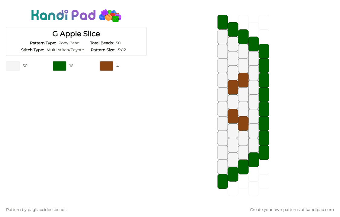 G Apple Slice - Pony Bead Pattern by pagliaccidoesbeads on Kandi Pad - white,green