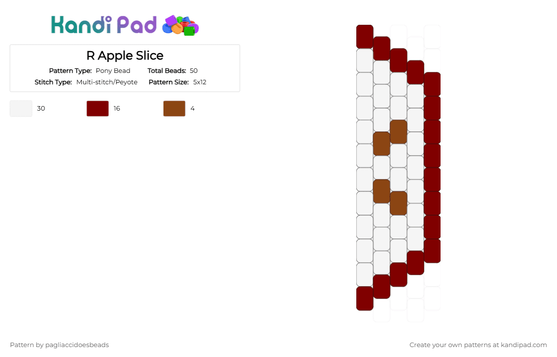 R Apple Slice - Pony Bead Pattern by pagliaccidoesbeads on Kandi Pad - white,brown