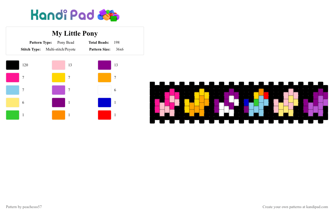 My Little Pony - Pony Bead Pattern by peachesss57 on Kandi Pad - black, pink, yellow