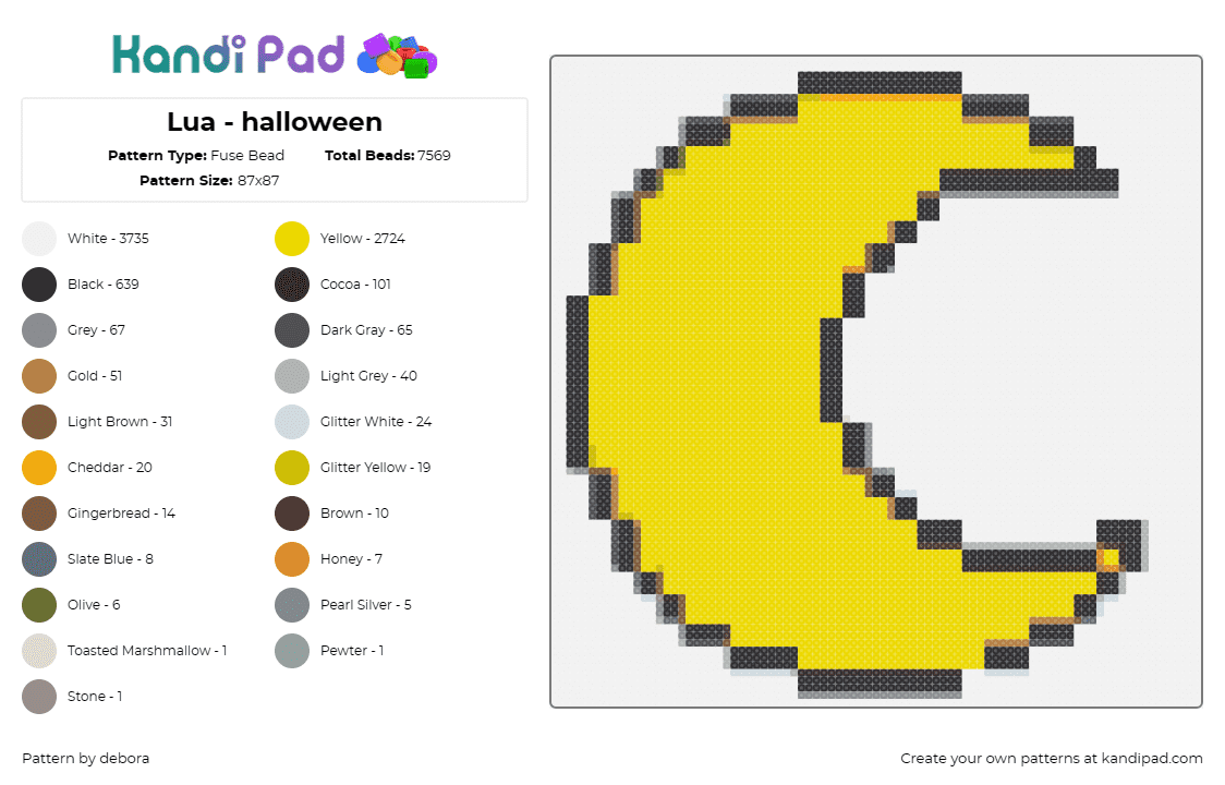 Lua - halloween - Fuse Bead Pattern by debora on Kandi Pad - moon,crescent,night,yellow