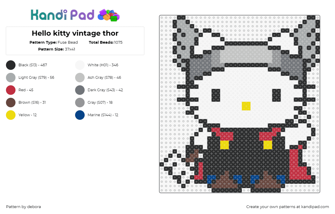 Hello kitty vintage thor - Fuse Bead Pattern by debora on Kandi Pad - hello kitty,thor,costume,sanrio,halloween,character,marvel,hero,cute,mashup,whit