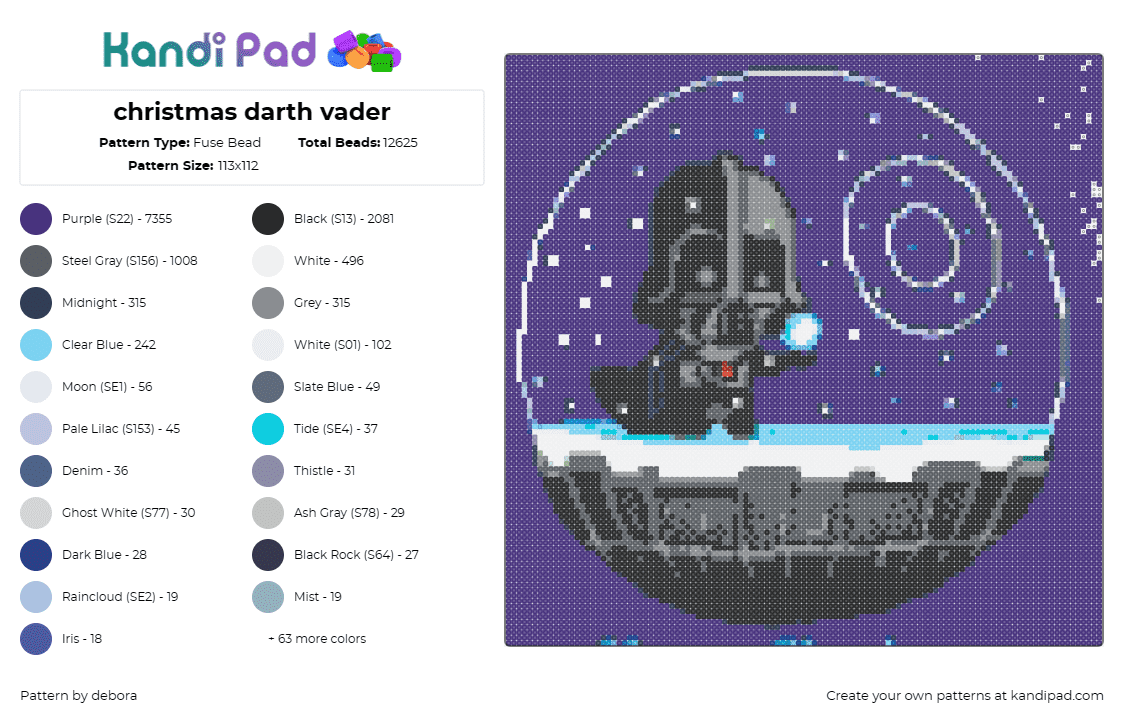 christmas darth vader - Fuse Bead Pattern by debora on Kandi Pad - darth vader,christmas,star wars,death star,scifi,character,movie,black,purple