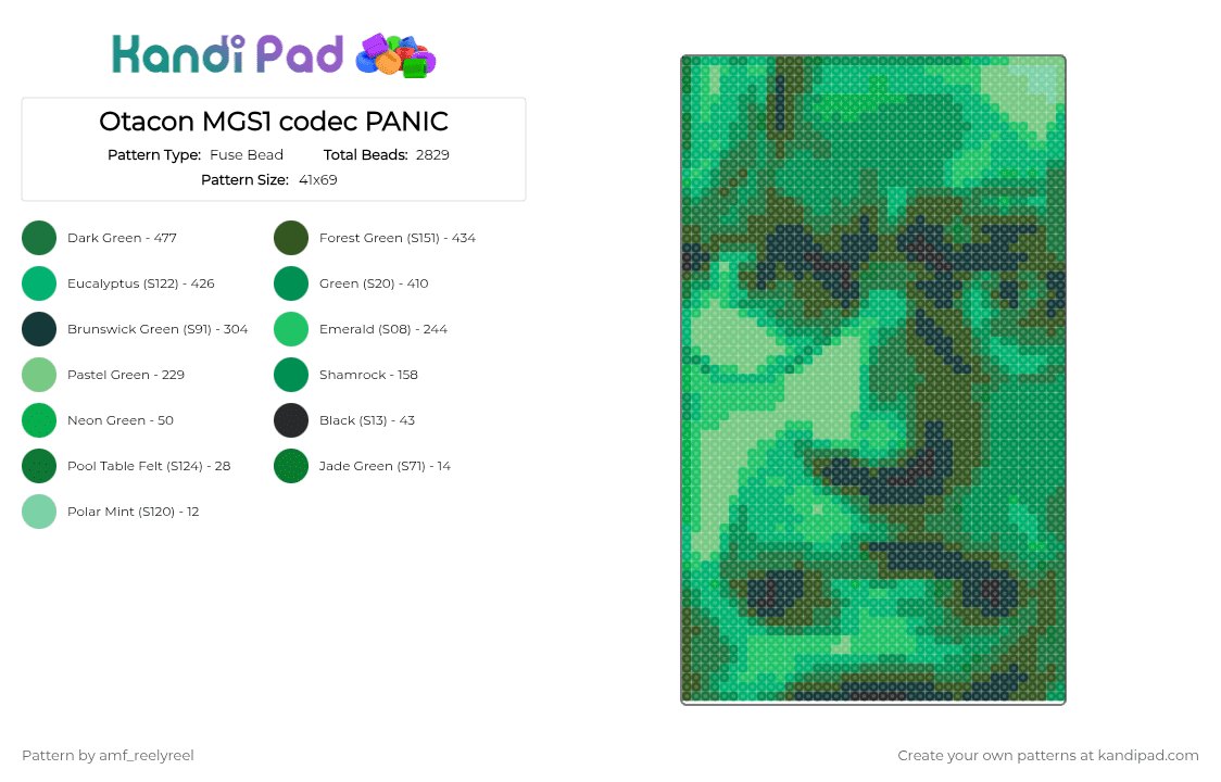 Otacon MGS1 codec PANIC - Fuse Bead Pattern by amf_reelyreel on Kandi Pad - green,metal gear solid,panic,scared,portrait,funny,meme