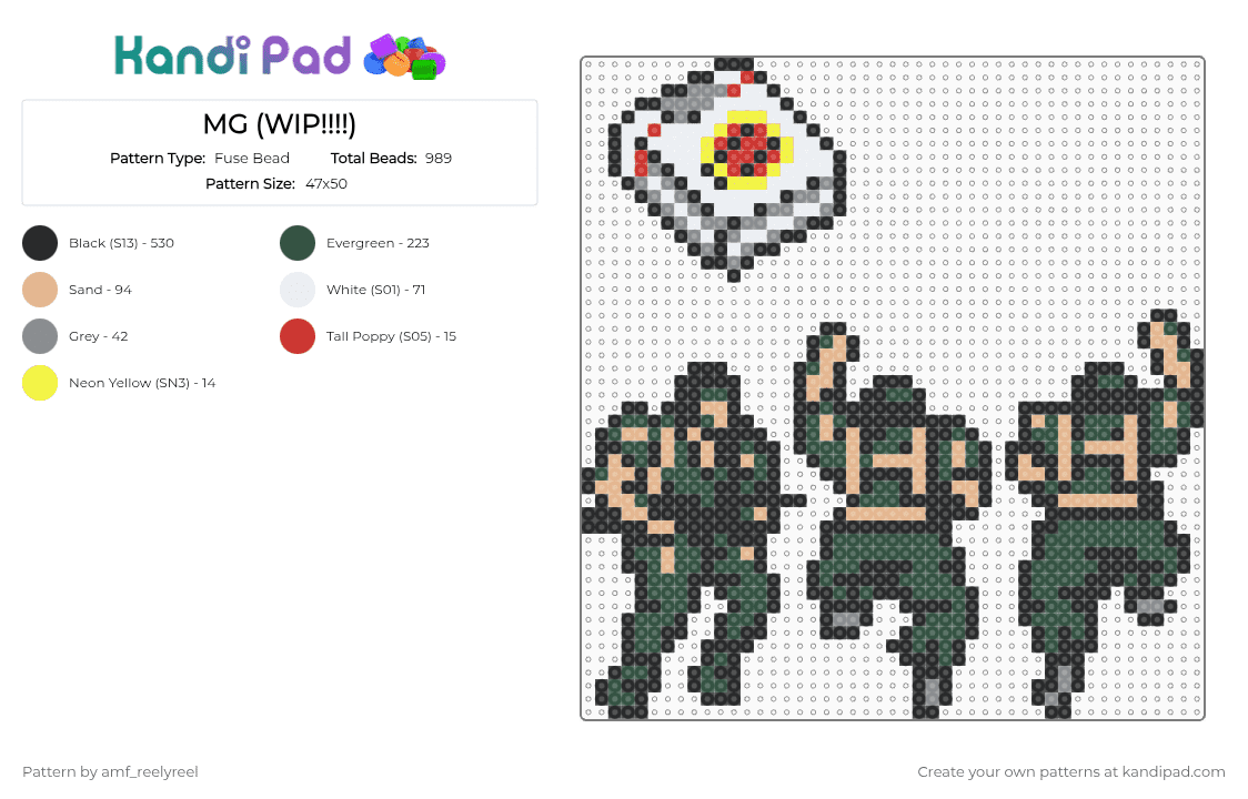 MG (WIP!!!!) - Fuse Bead Pattern by amf_reelyreel on Kandi Pad - black,gray,beige