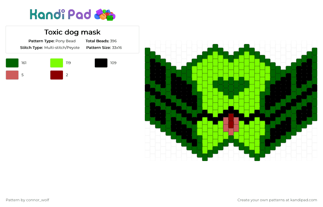 Toxic dog mask - Pony Bead Pattern by h4z4rd on Kandi Pad - green