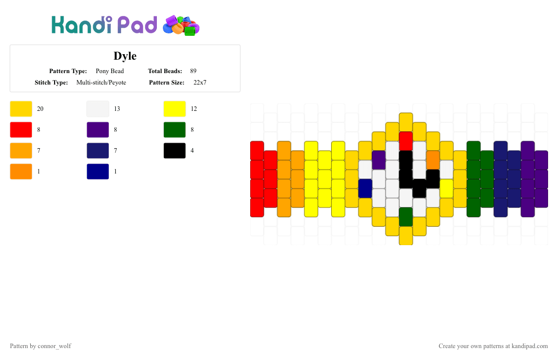Dyle - Pony Bead Pattern by connor_wolf on Kandi Pad - yellow,purple