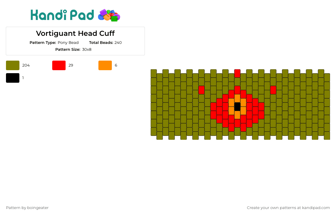 Vortiguant Head Cuff - Pony Bead Pattern by boingeater on Kandi Pad - vortiguant,half-life,cyclops,video game,cuff,eye,creature,green,red