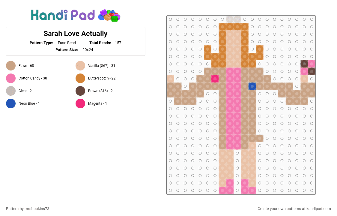 Sarah Love Actually - Fuse Bead Pattern by mrshopkins73 on Kandi Pad - beige,pink