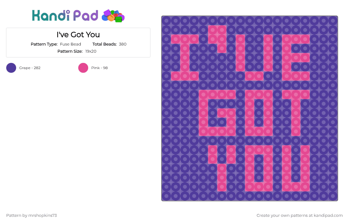 I\'ve Got You - Fuse Bead Pattern by mrshopkins73 on Kandi Pad - purple