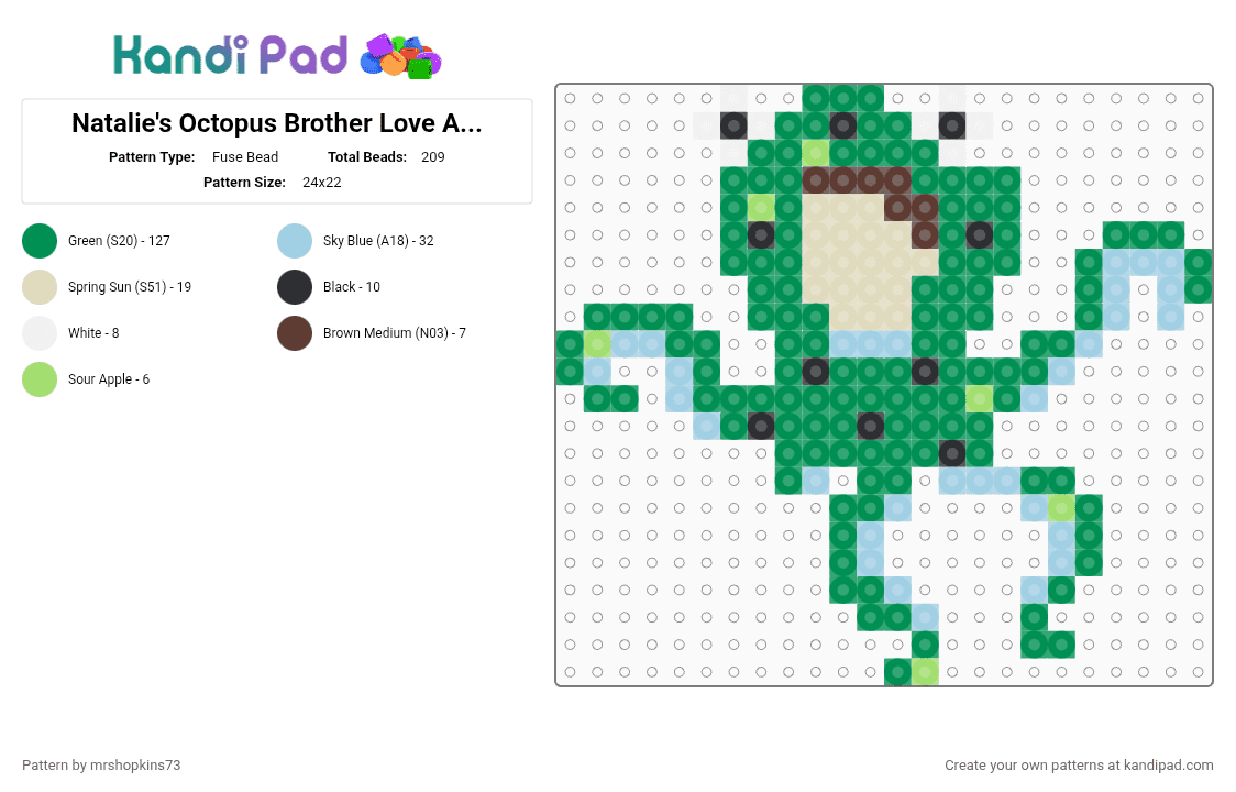 Natalie\'s Octopus Brother Love Actually - Fuse Bead Pattern by mrshopkins73 on Kandi Pad - green